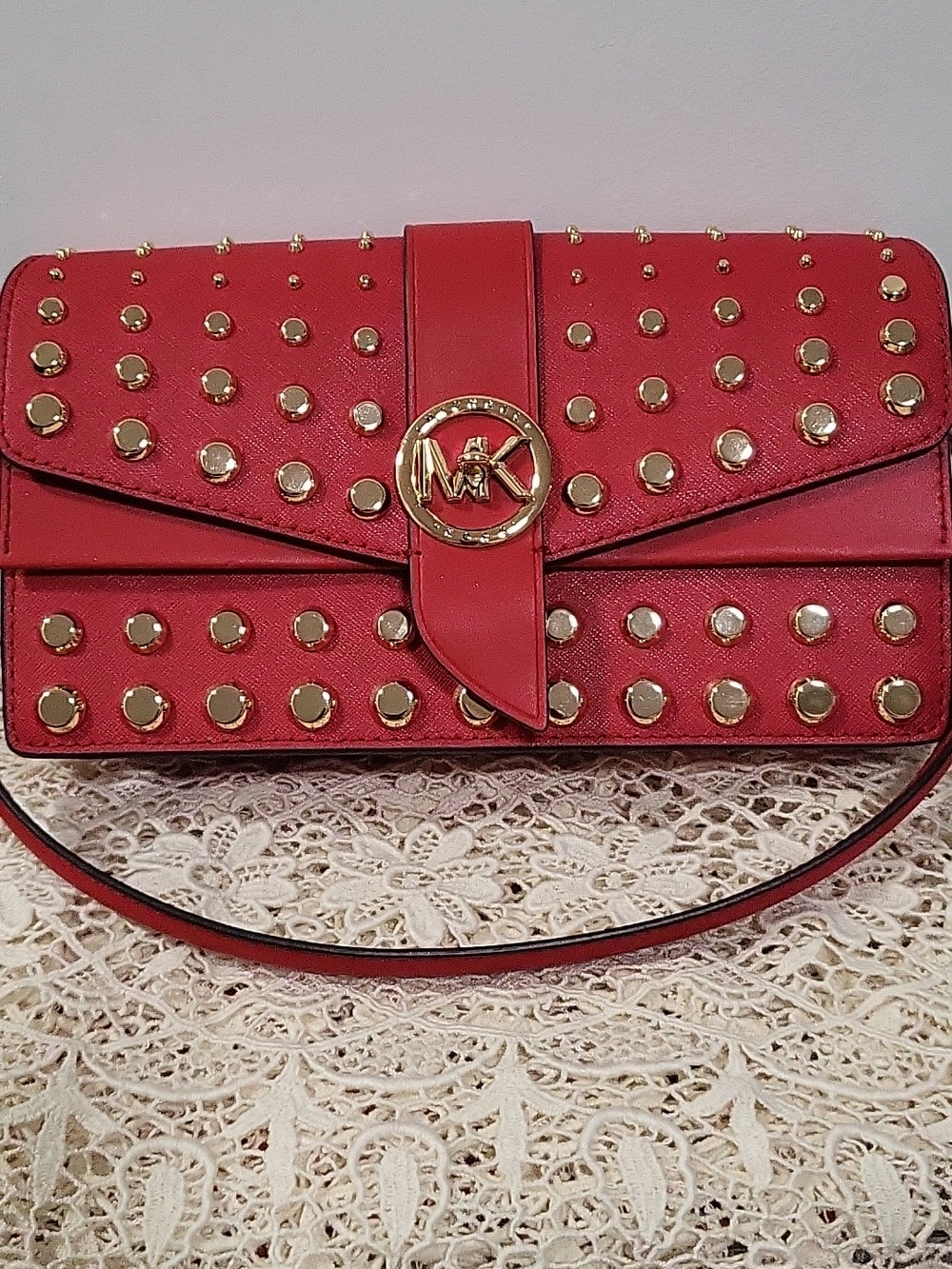 Michael Kors Red Studded Leather Crossbody Bag